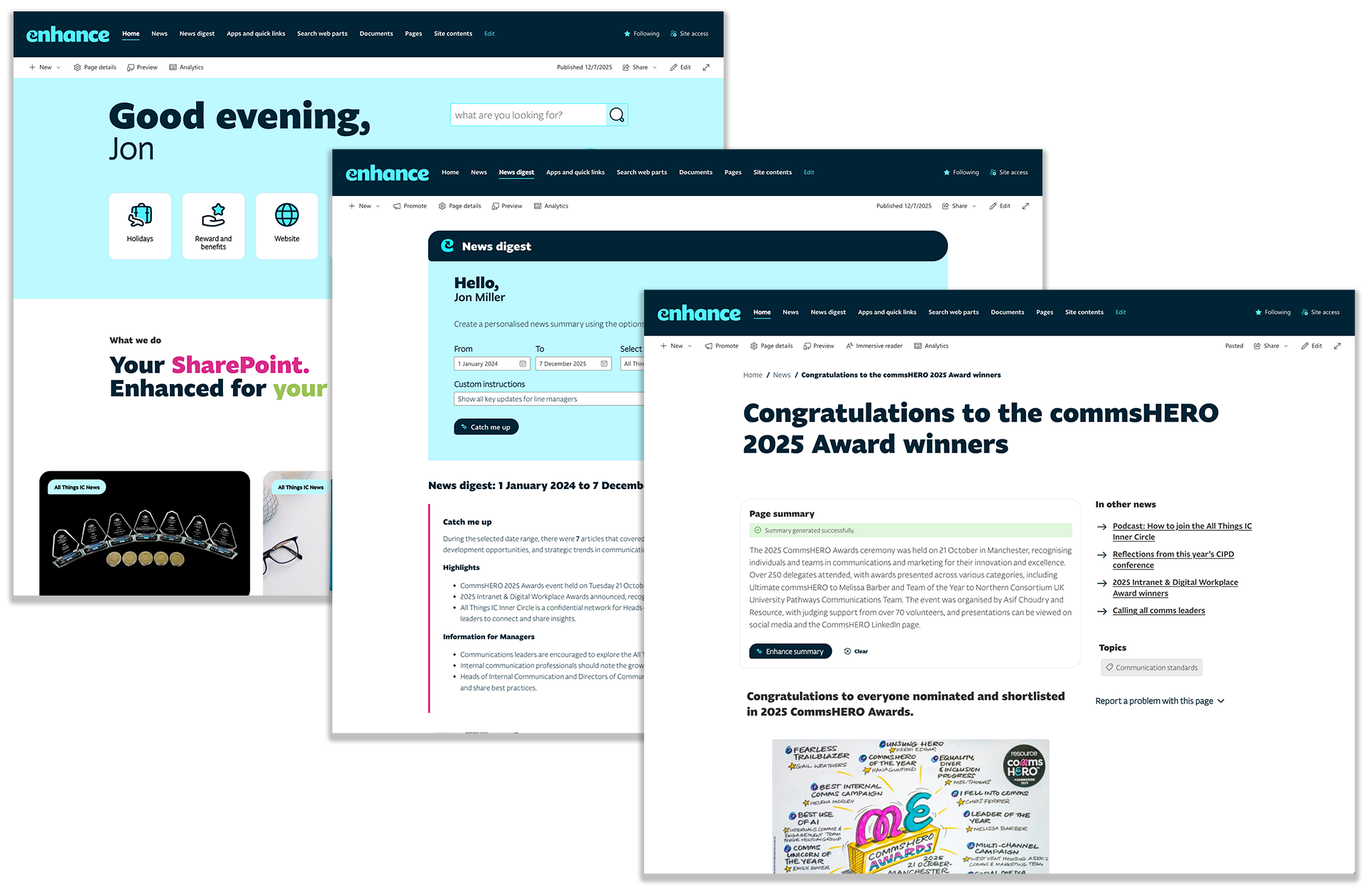 Screenshots of the Enhance intranet