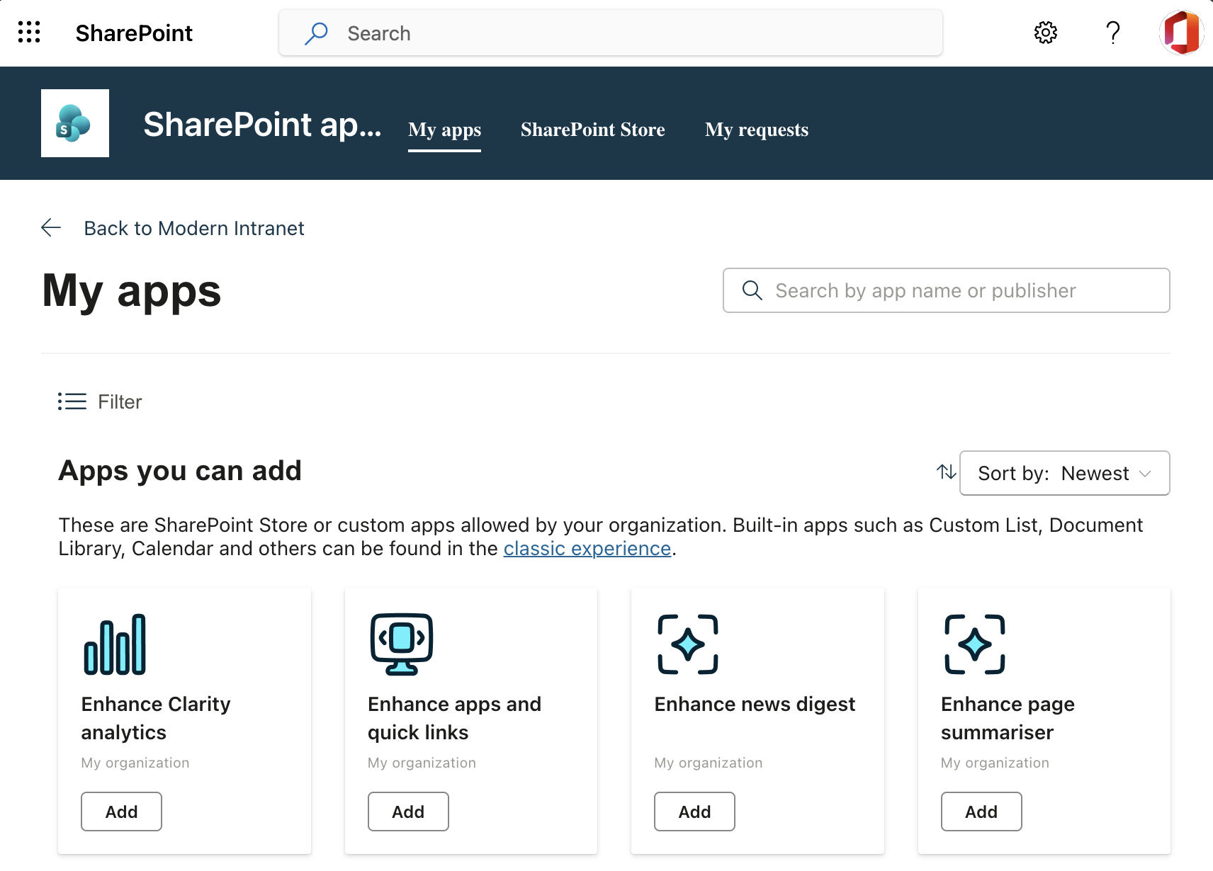 SharePoint app catalogue with Enhance web parts